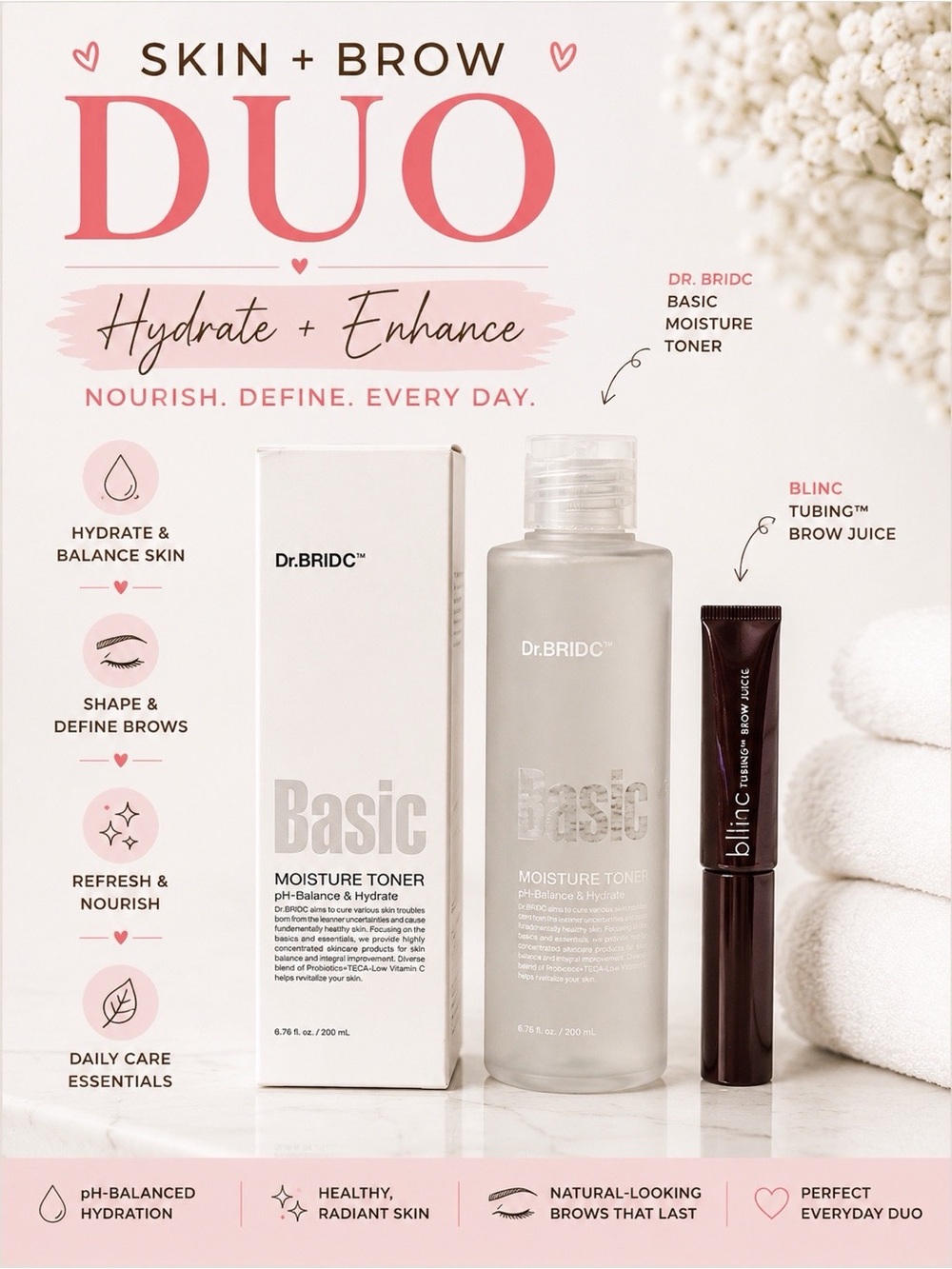 Dr. BRIDC Moisture Toner + Blinc Tubing Brow Juice Beauty Duo New